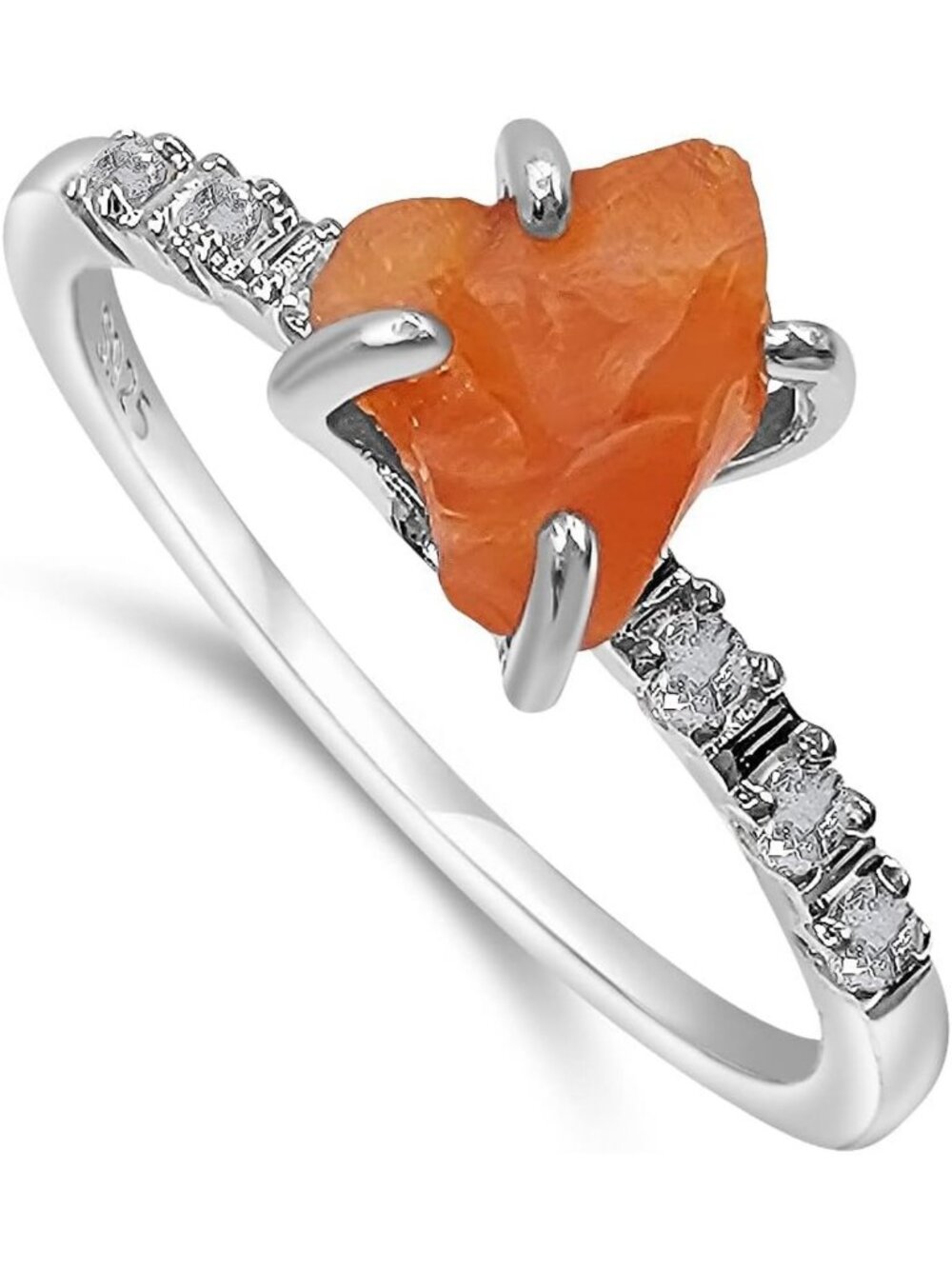Dainty Raw Crystal Ring in White Gold | Birthstone Gift for Sister, Daughter